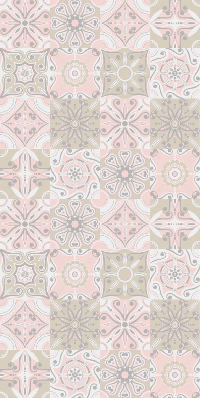 Pink and grey tile bathroom vinyl rug - TenStickers