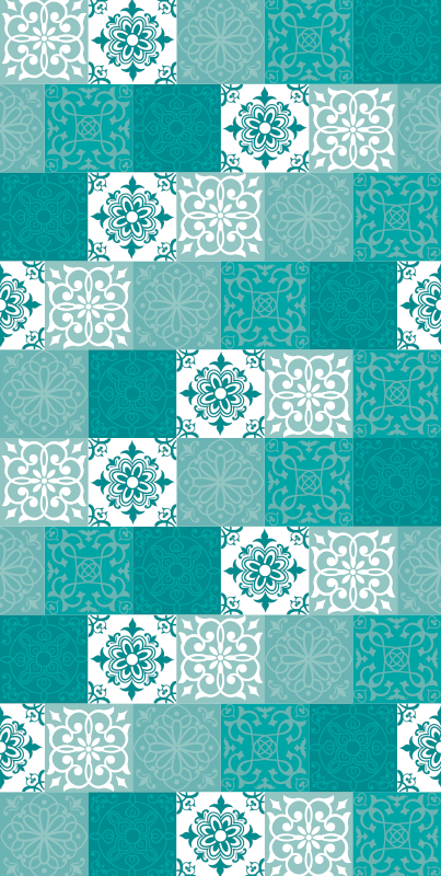 Bathroom vinyl rug in turquoise tile design - TenStickers
