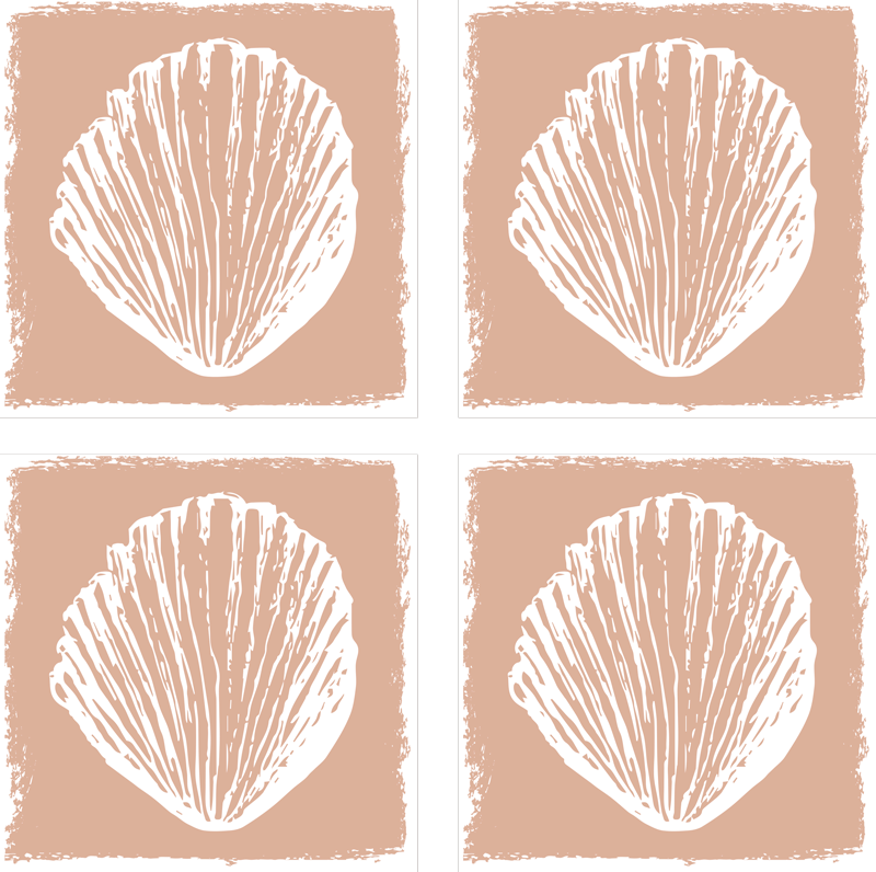 Bathroom vinyl rug retro seashell pattern beige tiles - TenStickers
