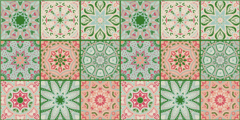 Bathroom vinyl rug in blue and green tile design - TenStickers