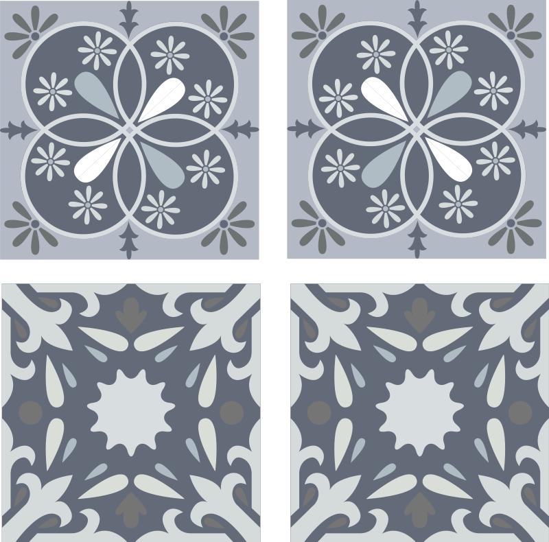 Bathroom vinyl rug with blue flower tile design - TenStickers