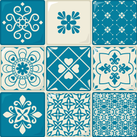 Gray and blue pattern bathroom vinyl rug - TenStickers