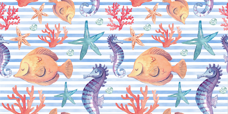 Bathroom vinyl rug sea life tiles design - TenStickers