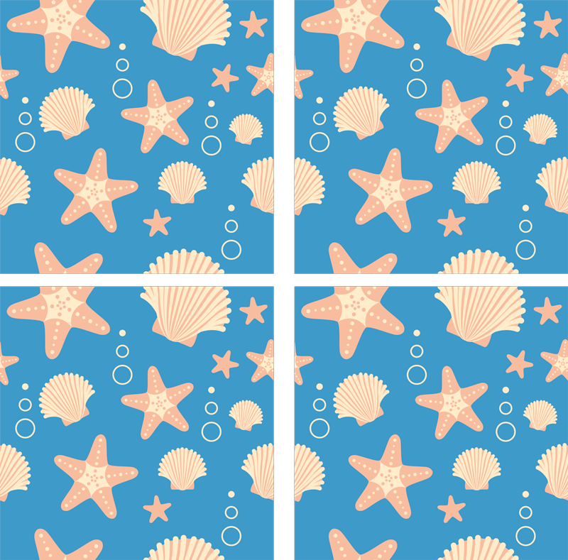 Bathroom vinyl rug fish and shells under sea tiles - TenStickers