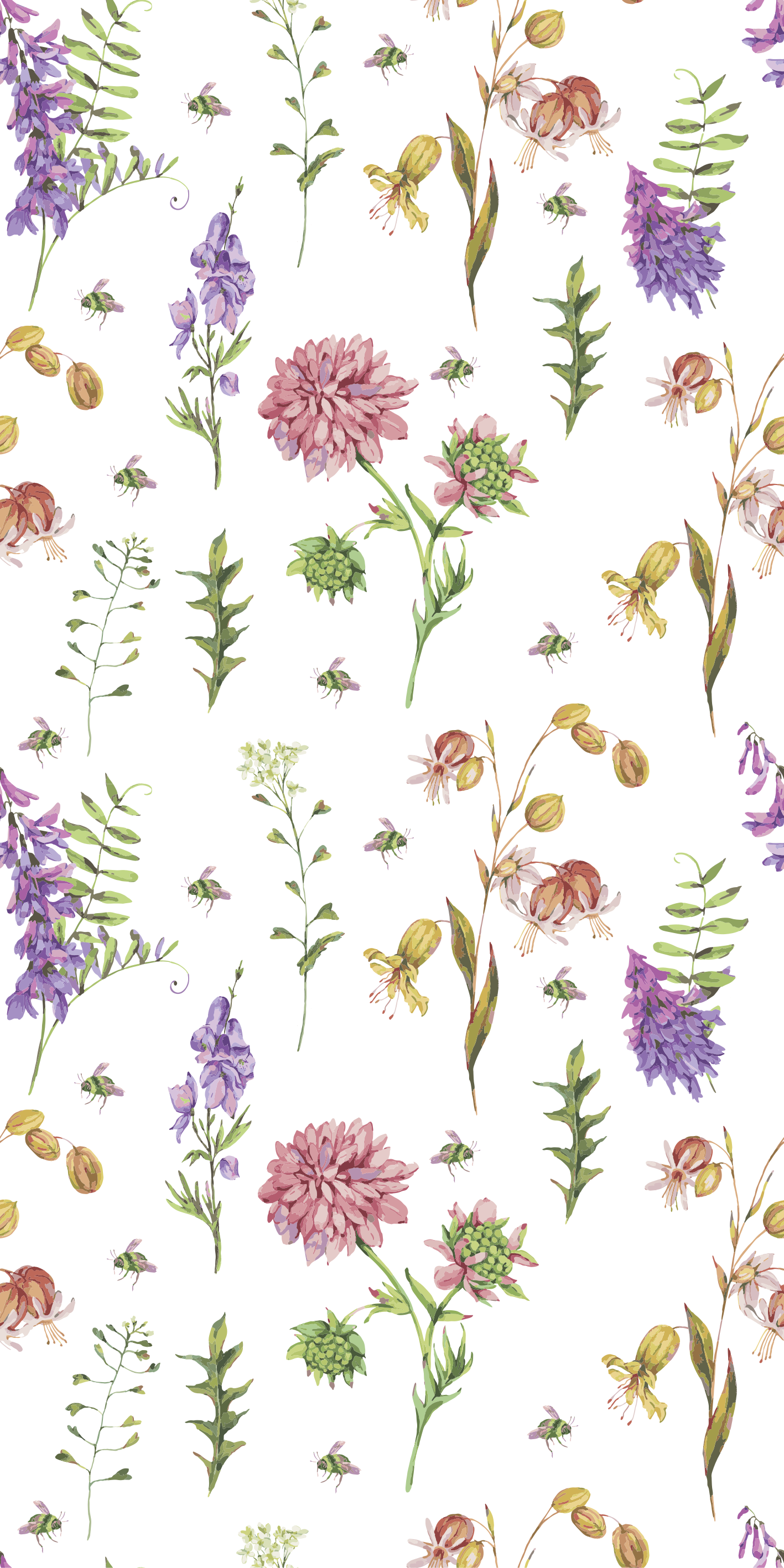 Kitchen vinyl rug with multicolor minimalistic flowers - TenStickers