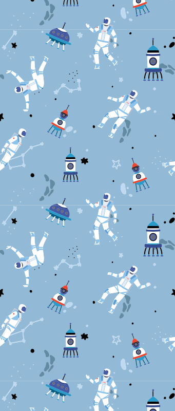 Bedroom vinyl rug with astronauts and spaceships design - TenStickers