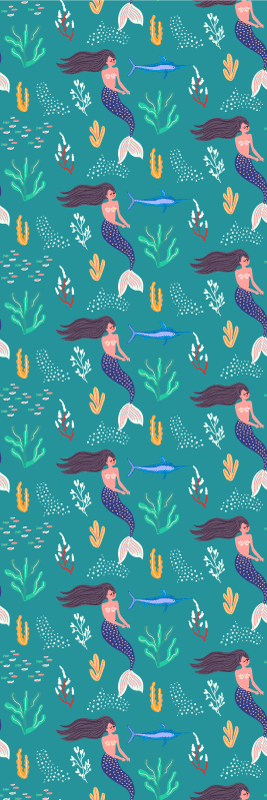 Bedroom vinyl rug mermaids and swordfishes design - TenStickers