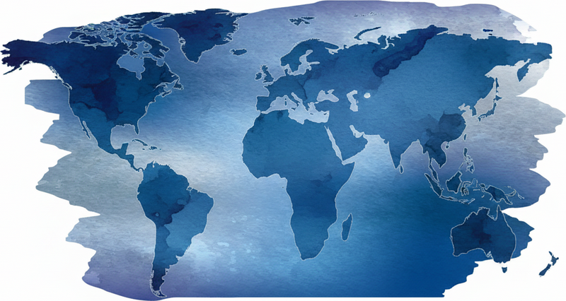 Bedroom vinyl rug watercolor world map blue - TenStickers