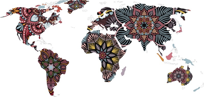 World map vinyl rug mandala world map - TenStickers