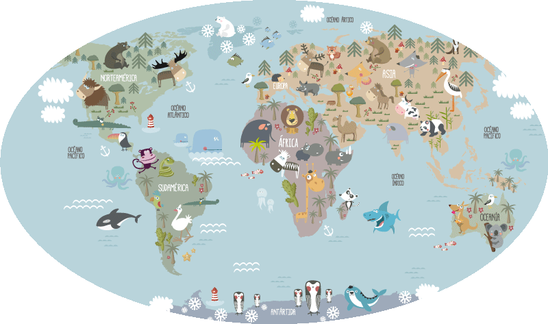 World map vinyl rug pastel children's world map - TenStickers