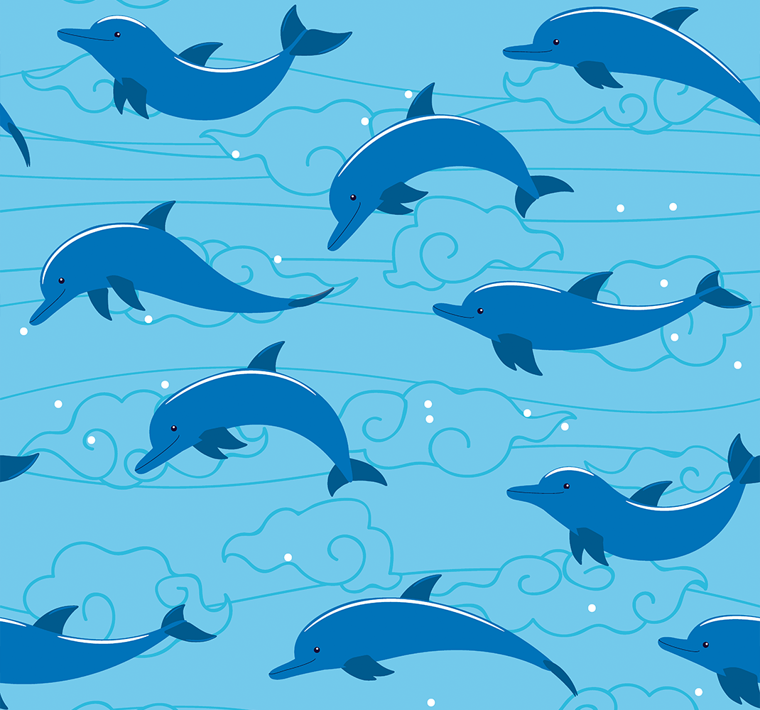 Animal vinyl rug wallpaper sky with clouds and dolphins - TenStickers