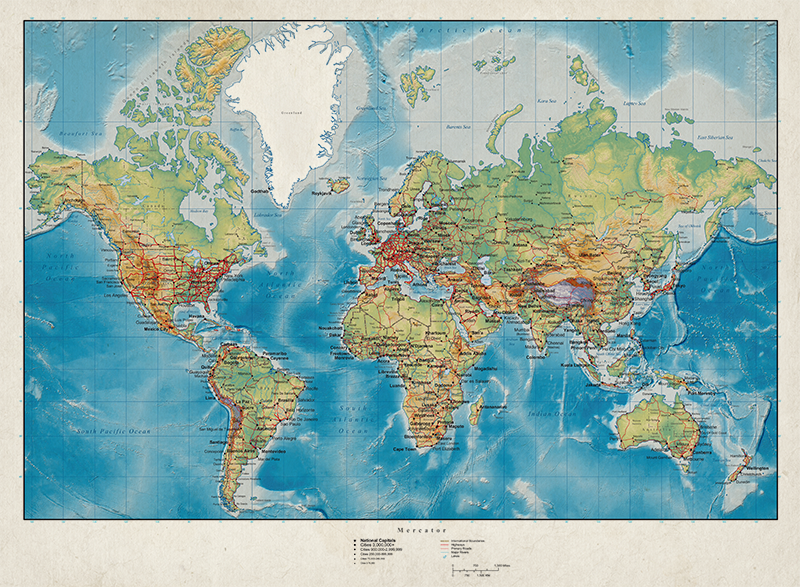World map vinyl rug mercator style - TenStickers
