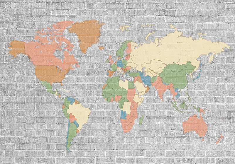 World map vinyl rug stone pattern vintage design - TenStickers