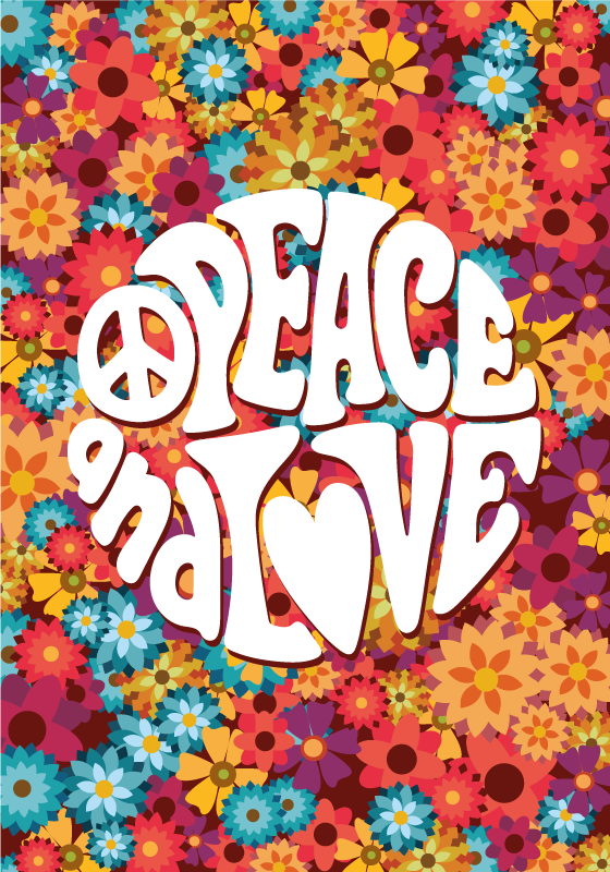 Floral vinyl rug peace and love - TenStickers