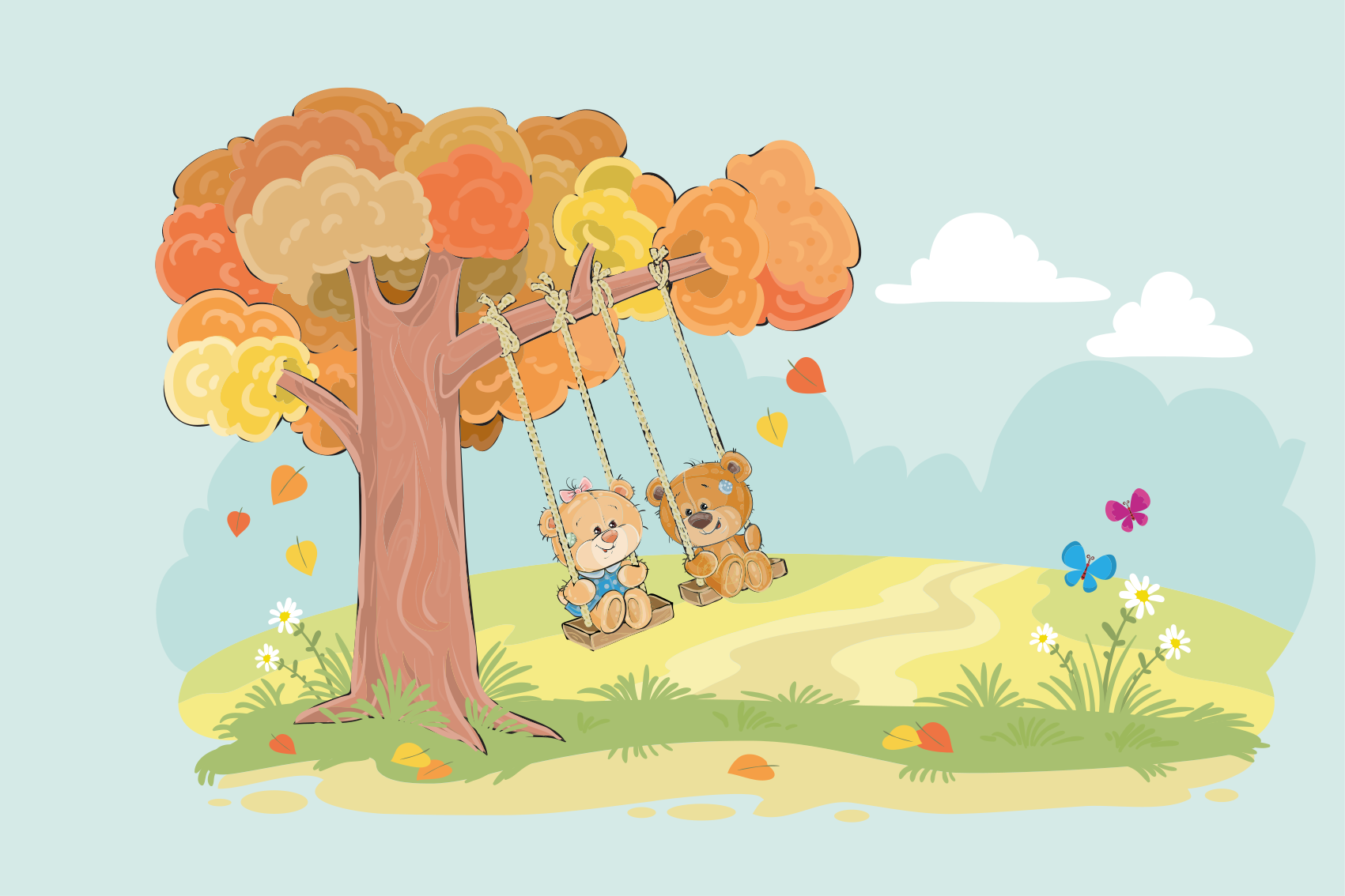 Kids vinyl rug with teddy bears in the woods - TenStickers