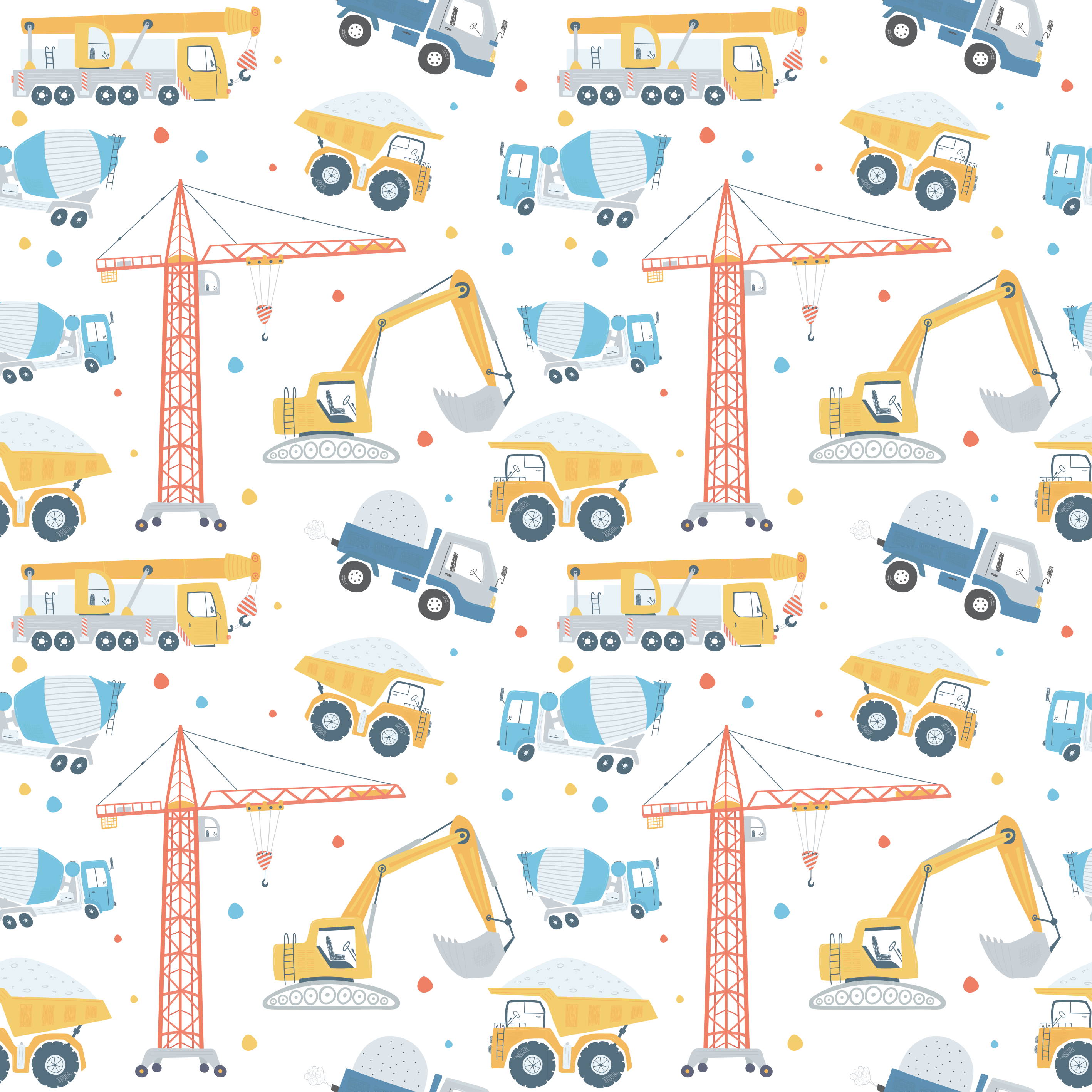 Kids vinyl rug pastel construction vehicles - TenStickers