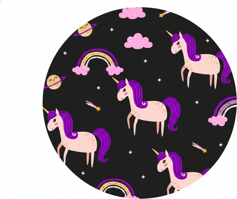 Kids vinyl rug with artistic unicorns on dark backdrop - TenStickers