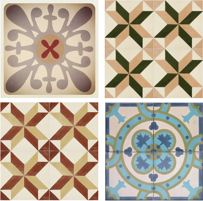 Beige vinyl rug with decorative hydraulic tile border - TenStickers
