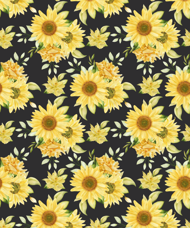 Yellow vinyl rug with black background sunflower pattern - TenStickers