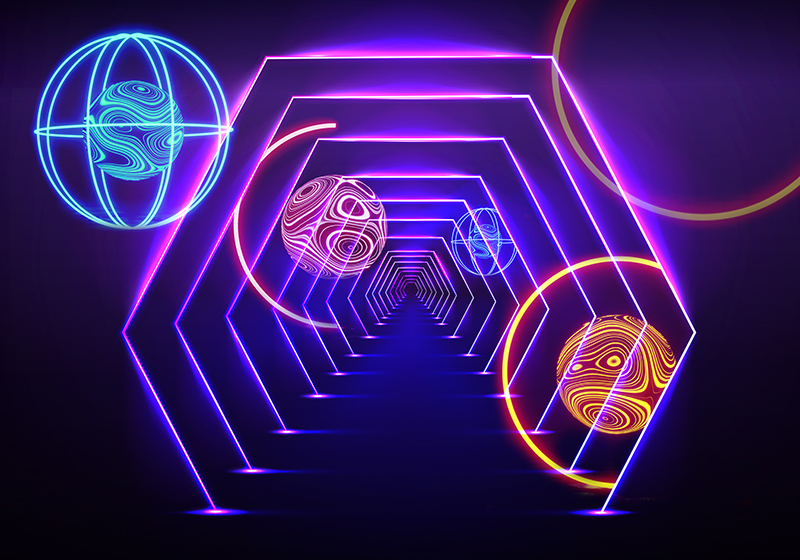 Purple vinyl rug neon hexagonal tunnel design - TenStickers