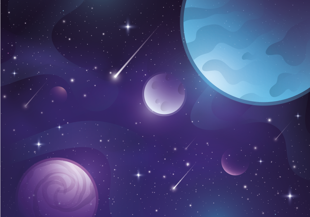 Purple vinyl rug in a mysterious space of falling stars - TenStickers