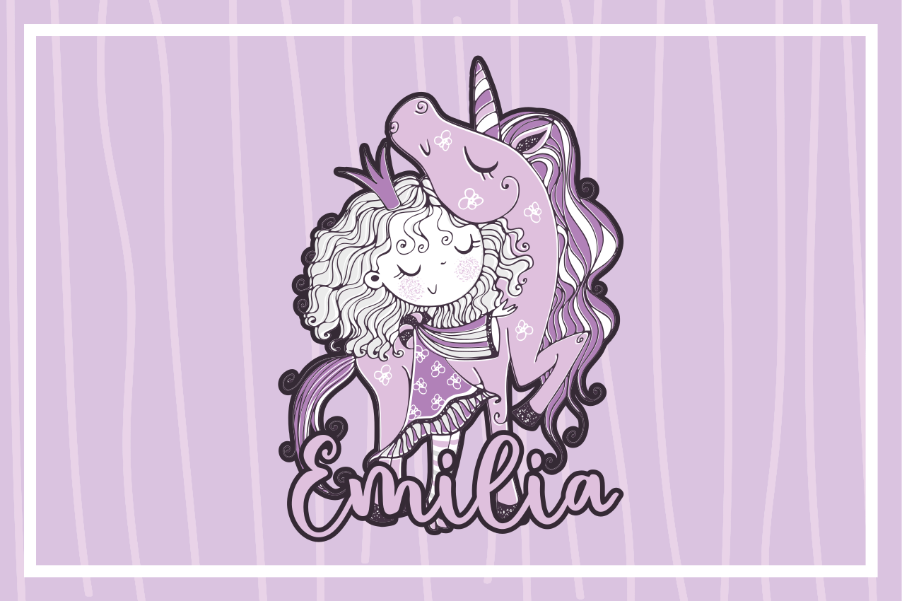 Purple vinyl rug artistic princess with a unicorn - TenStickers