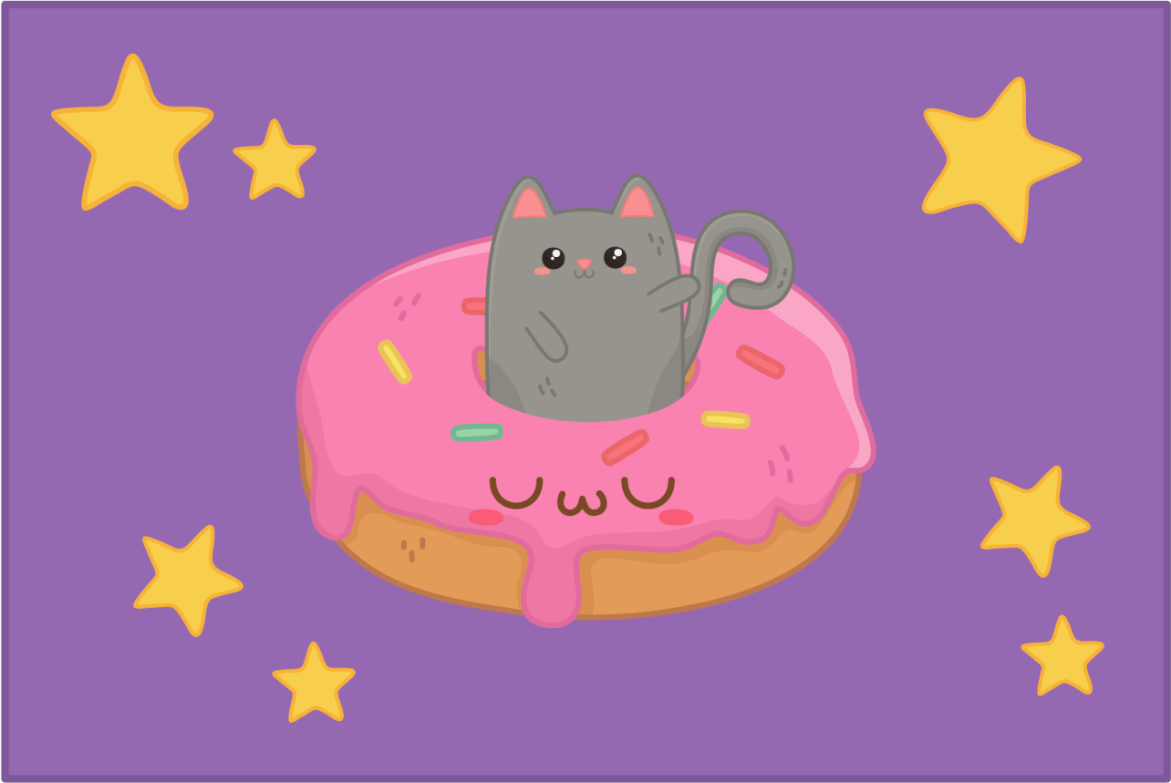 Purple vinyl rug featuring cat and donut design - TenStickers