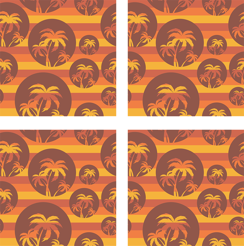 Orange vinyl rug with retro sunset and palms pattern - TenStickers