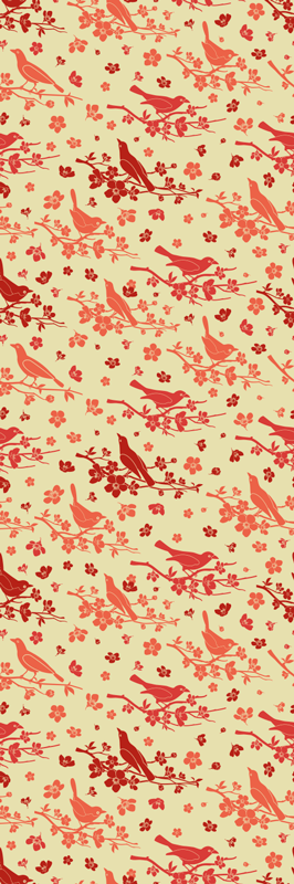 Orange vinyl rug with oriental trees and birds - TenStickers