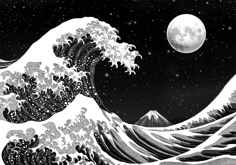 Black vinyl rug featuring the kanagawa wave at night - TenStickers