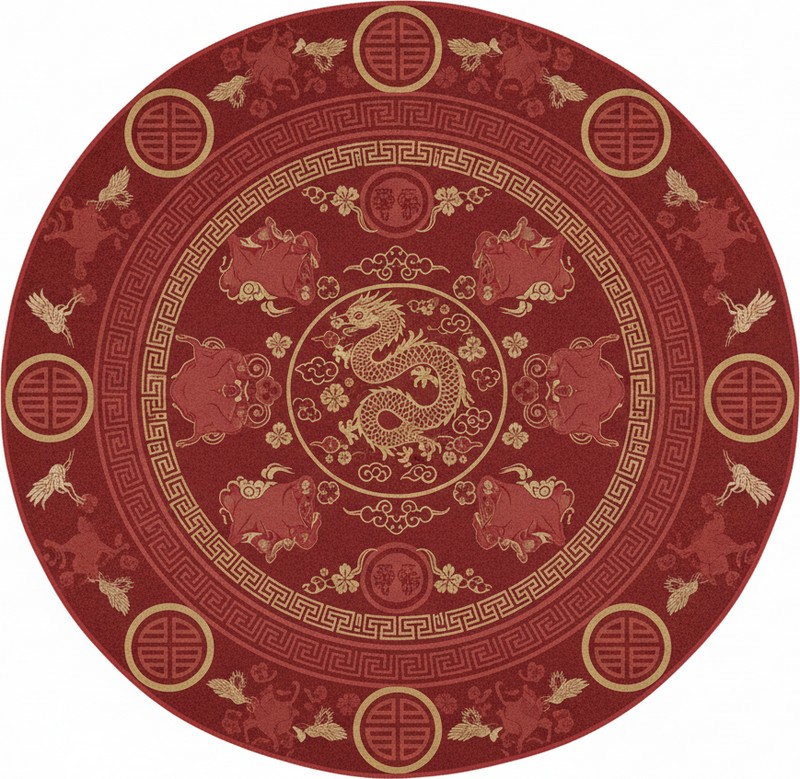 Red vinyl rug with vintage chinese pattern - TenStickers