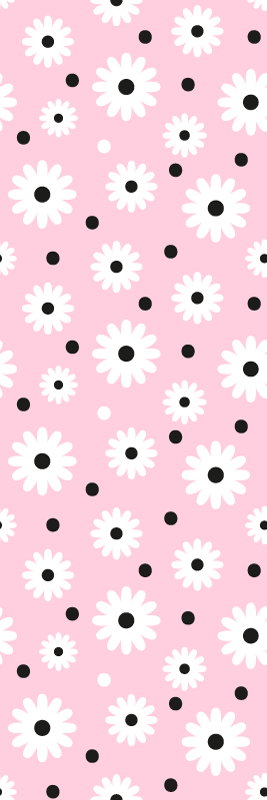 Pink vinyl rug with pink black dot floral design - TenStickers
