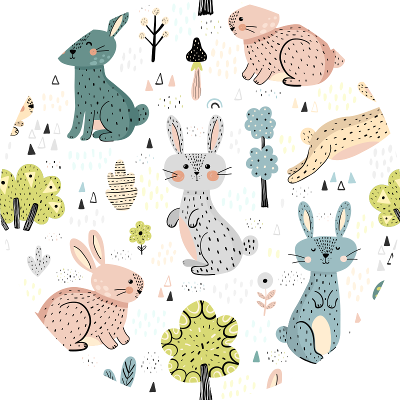 circular bunny illustrative nursery rugs - TenStickers