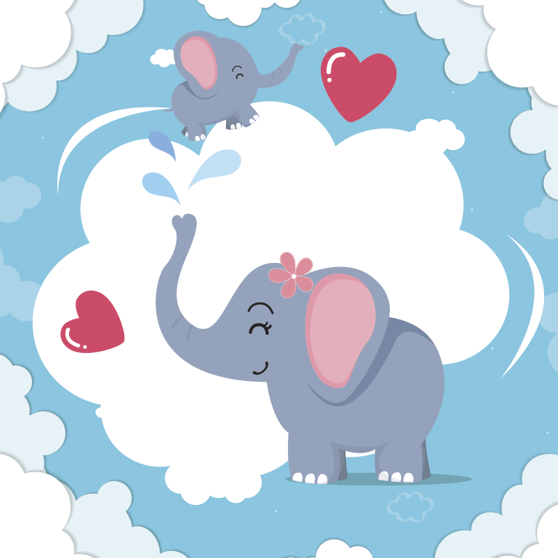 amazing heart and elephants babies vinyl rug - TenStickers