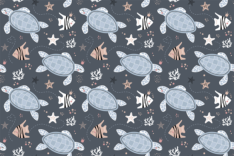 Turtles and fish under sea animal vinyl rug - TenStickers