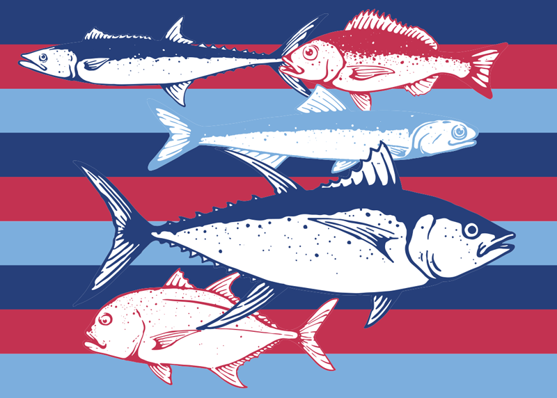 Fish Stripe Illustration animal vinyl rug - TenStickers
