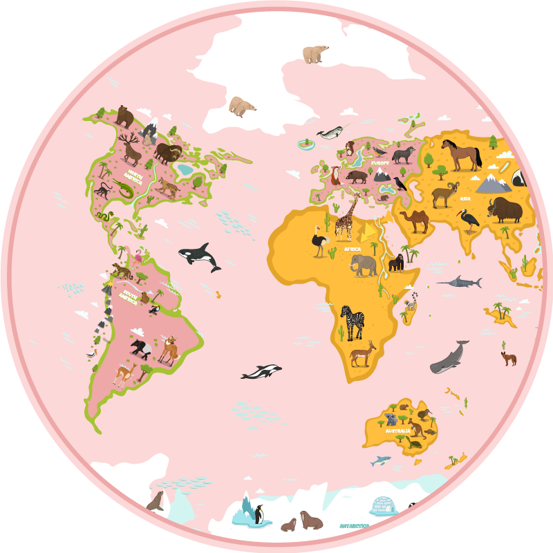 Circle shaped pink worldmap world map vinyl rug - TenStickers