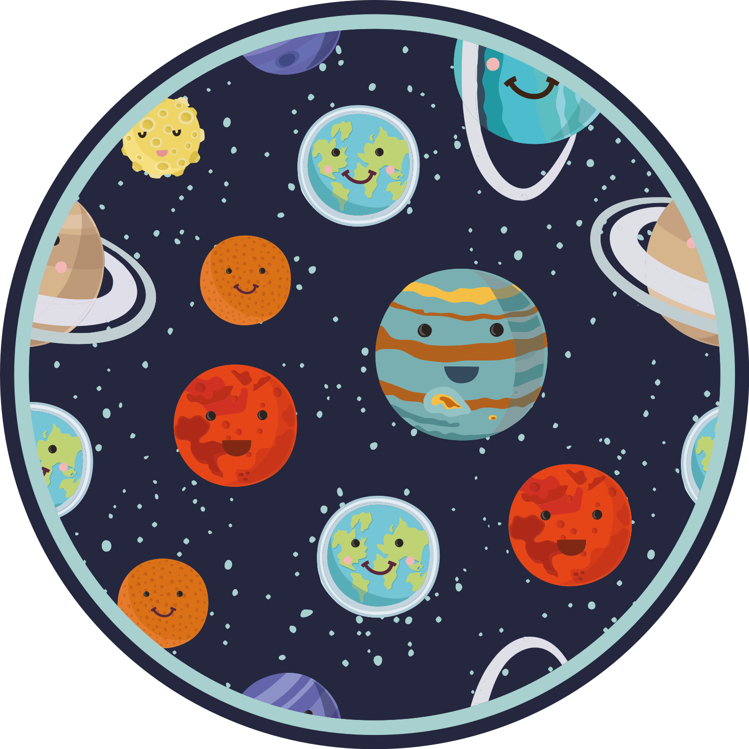 Smiling Planets Circle playroom rug - TenStickers