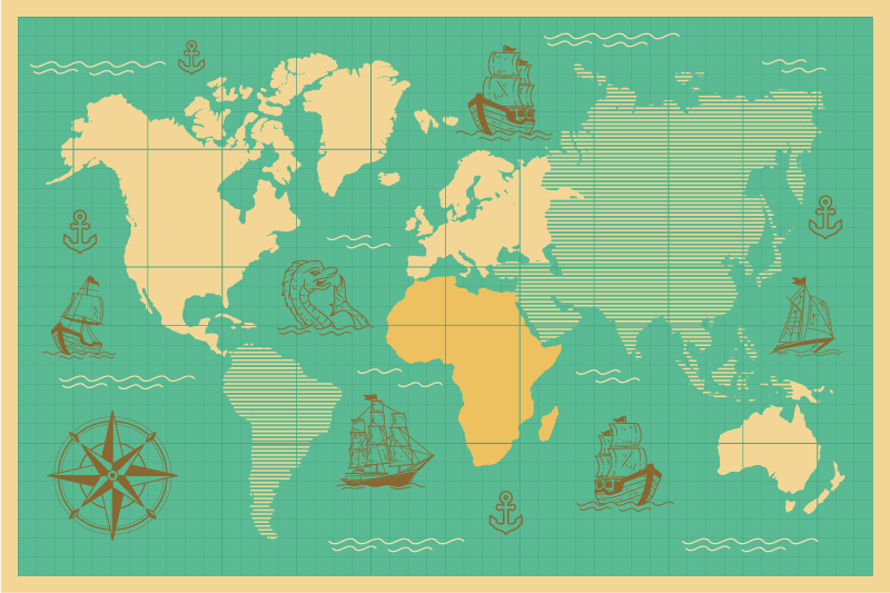 World Map with boats vinyl rug - TenStickers