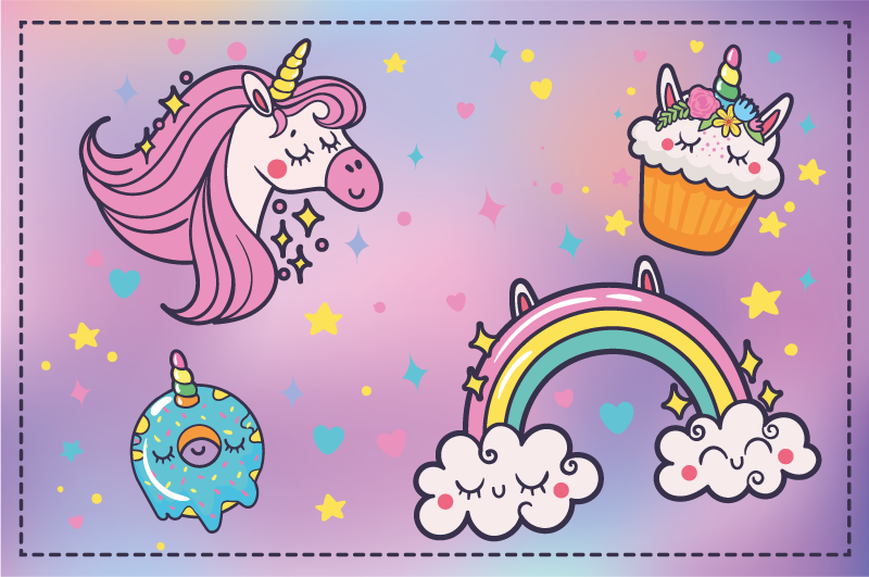 Adorable unicorn and candy vinyl rug - TenStickers