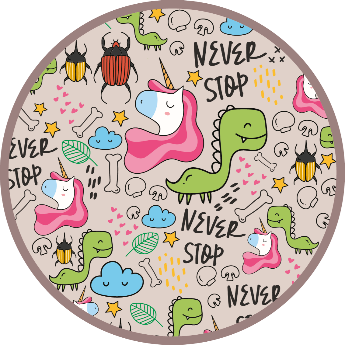 dinosaur unicorn mushroom with texts  custom rug - TenStickers