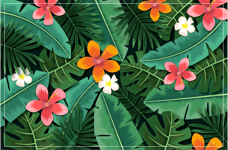 Tropical Floral Ensemble floral vinyl rug - TenStickers