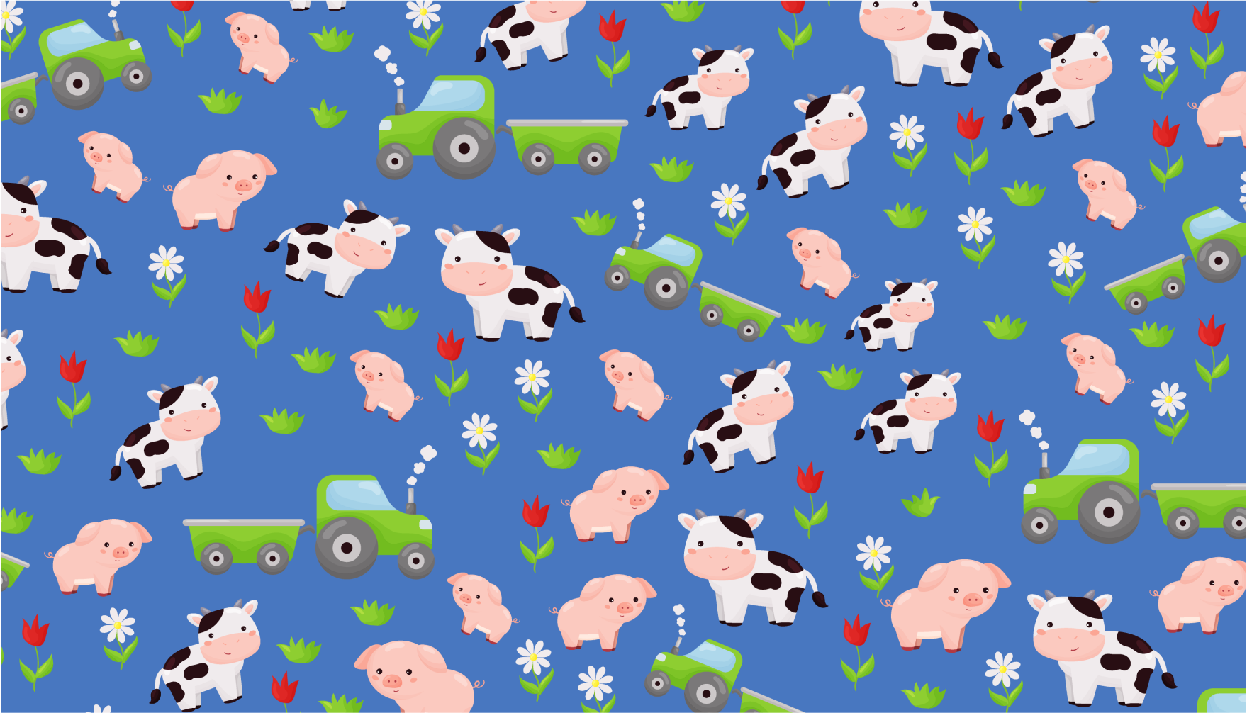 Tractor cow & pig pattern animal rug - TenStickers