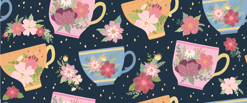 Floral teacup pattern floral vinyl rug - TenStickers