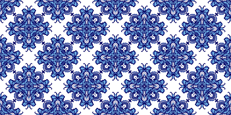 Intricate blue motif mosaic vinyl rug - TenStickers