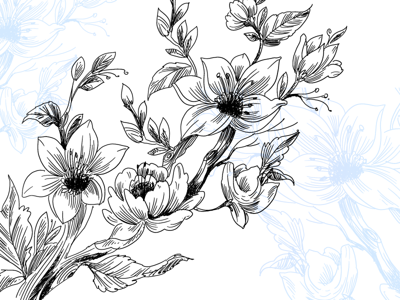 Azure Blossom Concept floral vinyl rug - TenStickers