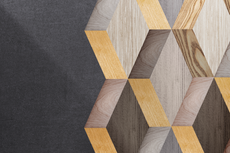 Wood effect vinyl rug with geometric cube design - TenStickers