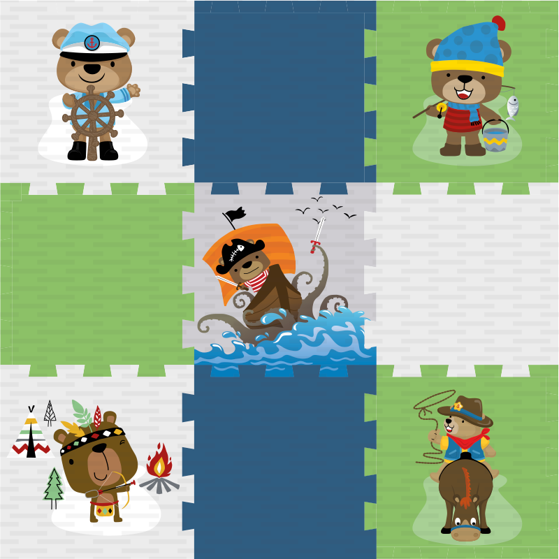 Cute bear adventure kids vinyl rug - TenStickers