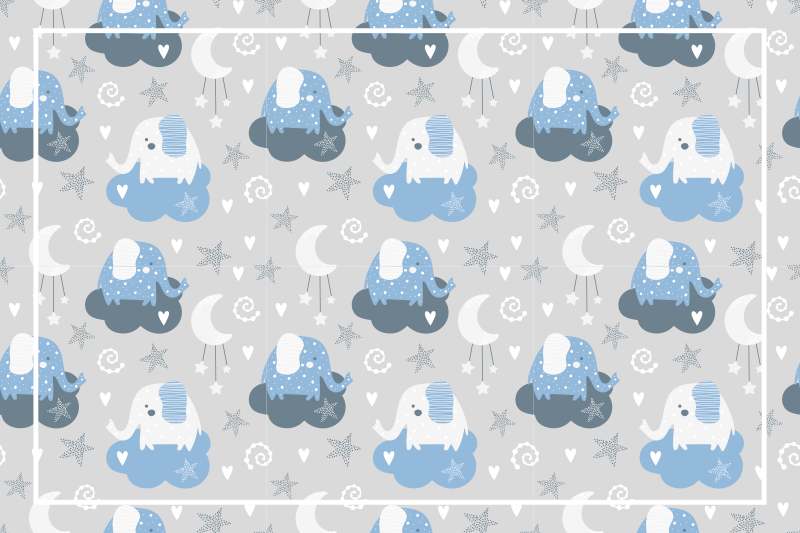 Elephant in cloud basket baby play mat - TenStickers