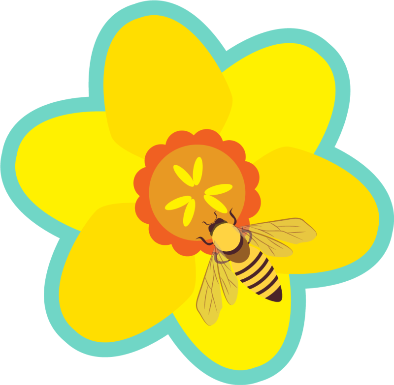 Bee on a sunflower floral vinyl rug - TenStickers